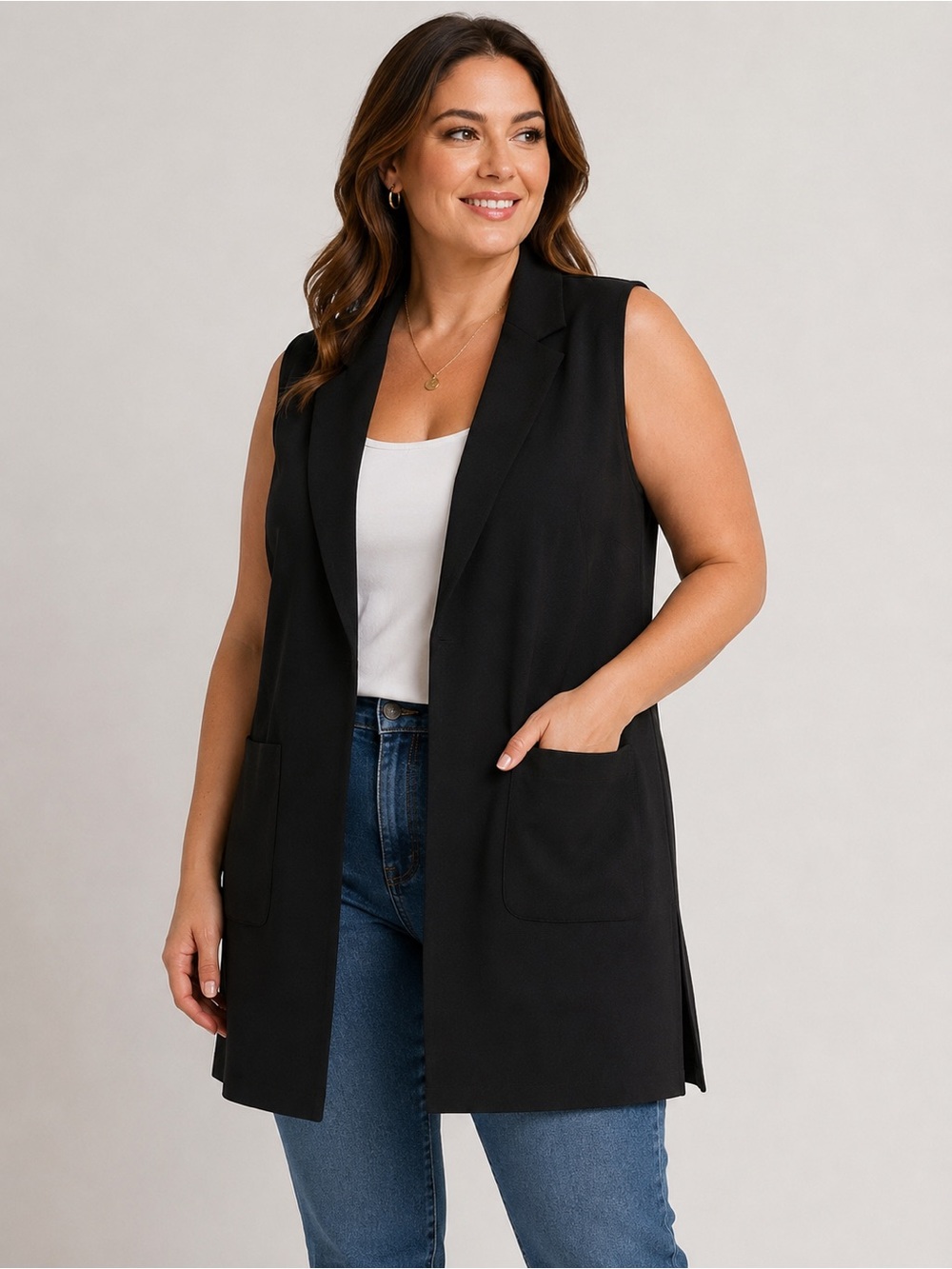 Alfani Sleeveless Black Longline Blazer Vest